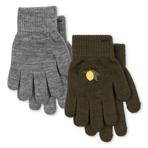 Konges Sløjd - 2 Çift Filla Lime Yün Eldiven Seti | Haki