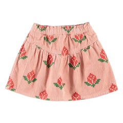 Piupiuchick - Çiçek Desenli Kadife Etek Organik Pamuk | Pembe