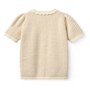 Copenhagen Colors - Organischer Baumwoll-Jacquard-Cardigan mit kurzen Ärmeln | Beige-Rosa