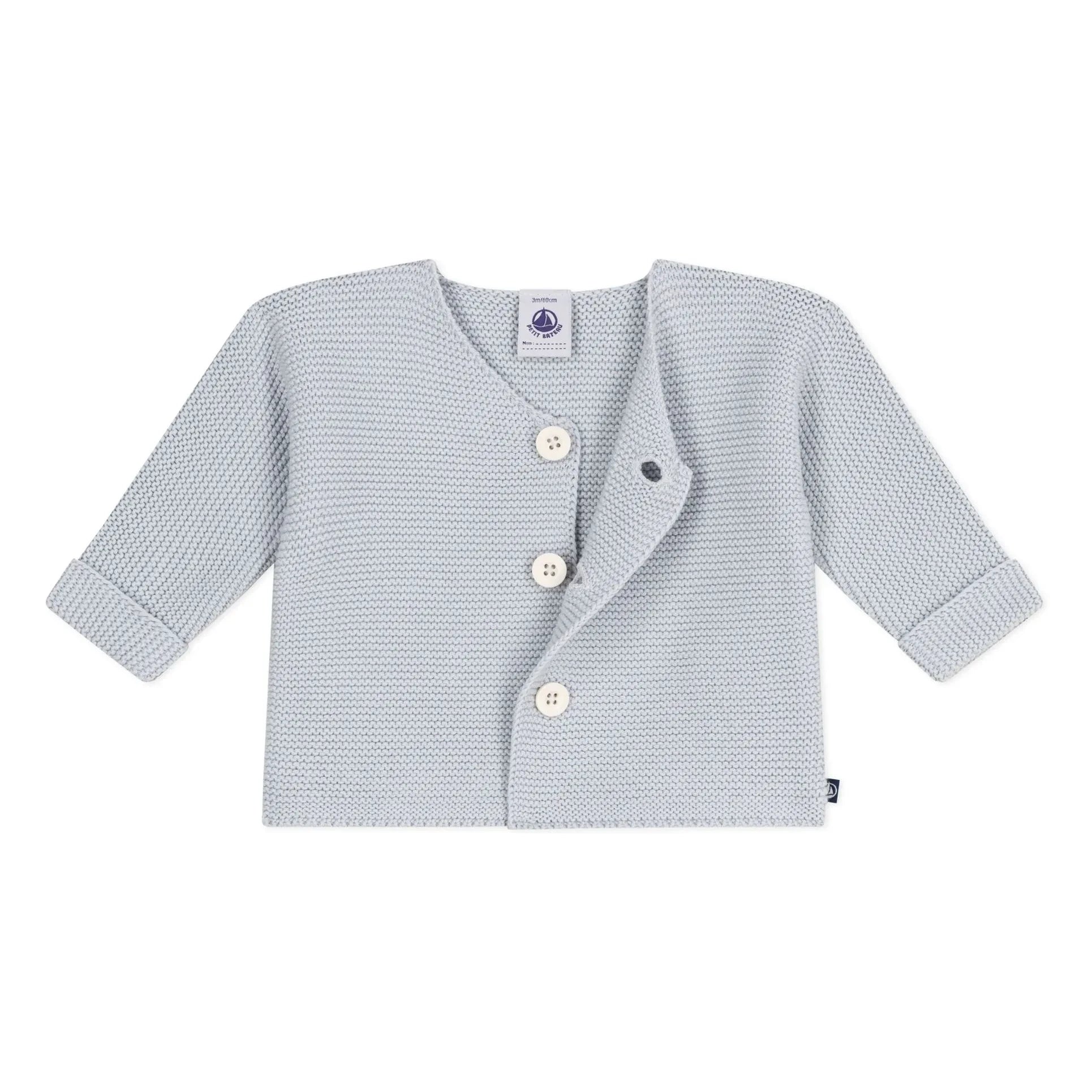 Petit Bateau – Feinstrick-Cardigan aus Bio-Baumwolle | Hellgrau
