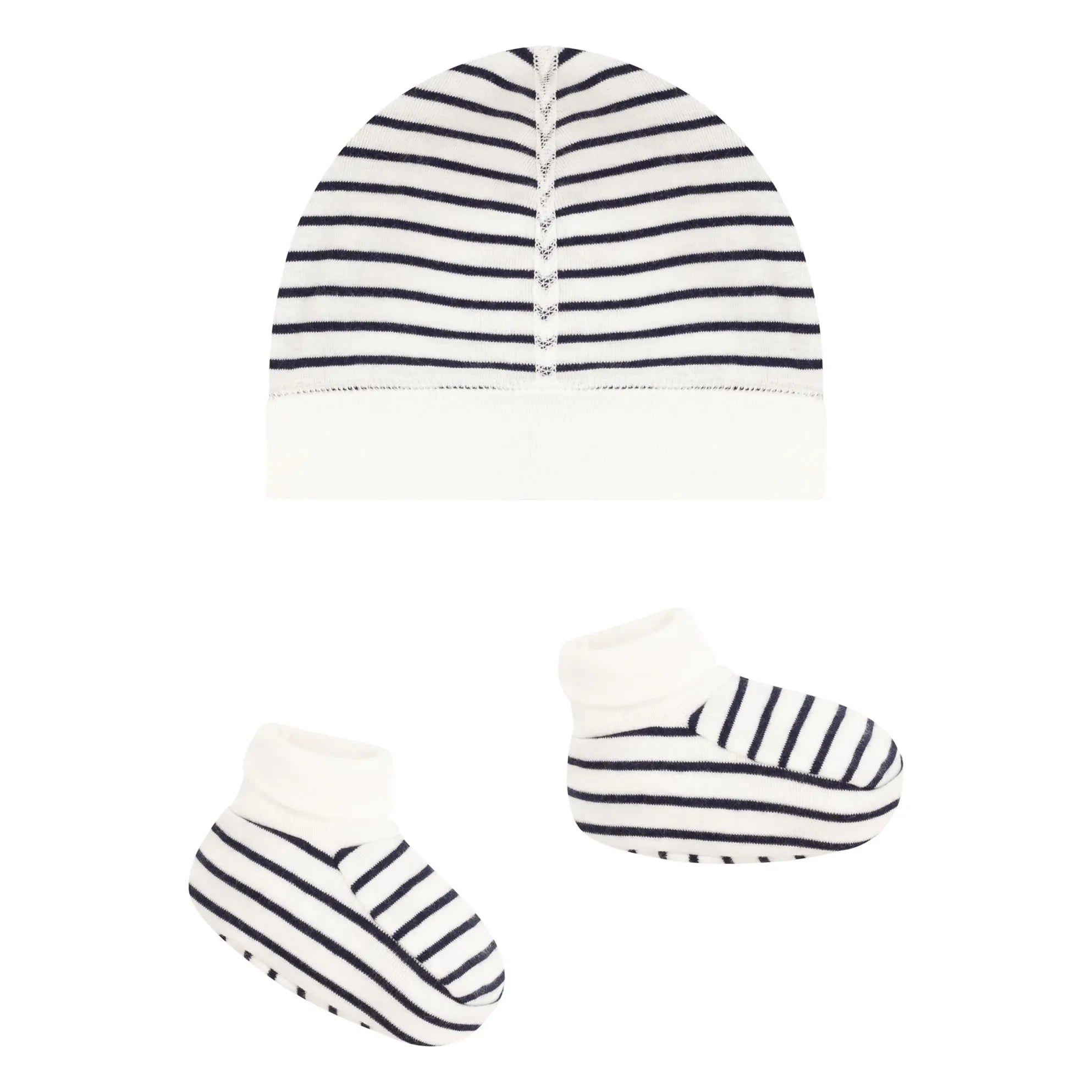 Petit Bateau – Marinière Hausschuhe und Mütze Set | Marineblau