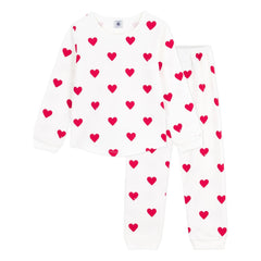 Petit Bateau - Herzchen-Fleece-Schlafanzug | Ecru