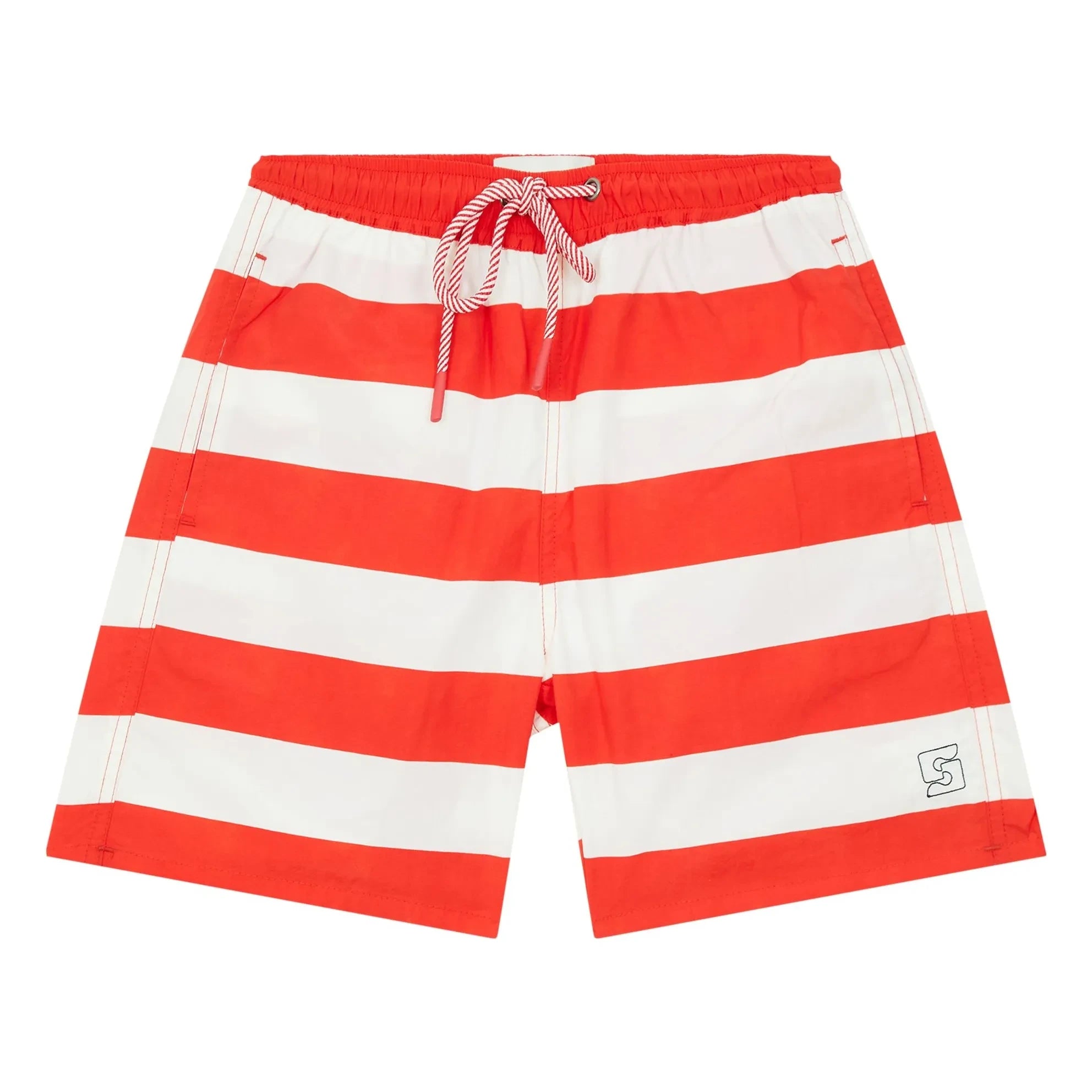 Smallable Kid - Archie Gestreifte Badeshorts | Dunkelrot