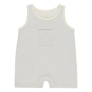 Quincy Mae – Gestreifter Overall-Shorts mit Taschen | Ecru