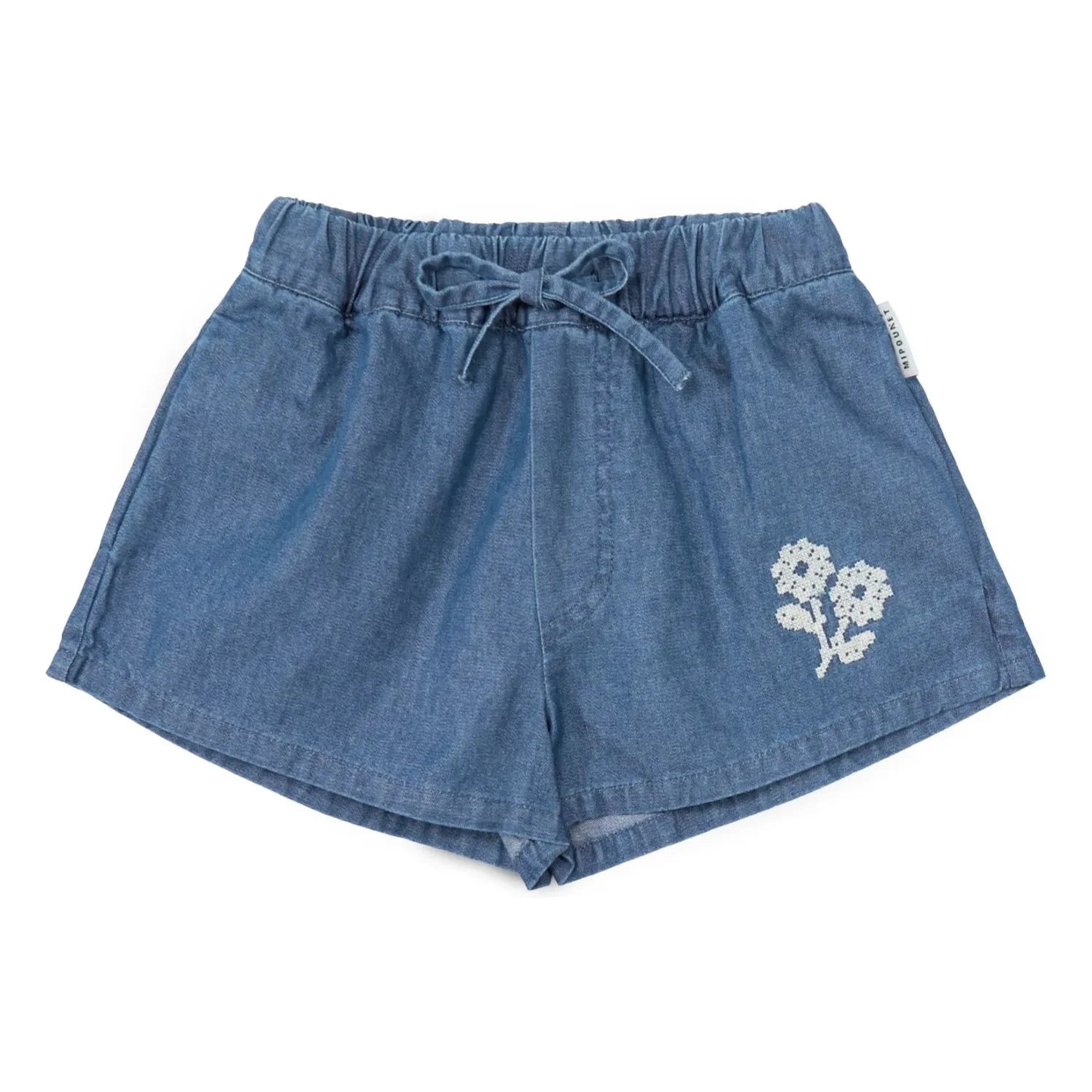 Mipounet - Kurzer Denim Amélie Baumwolle Blumen BCI | Blau