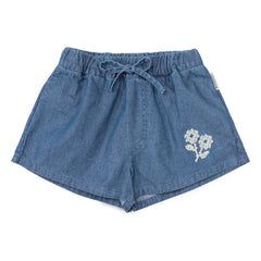 Mipounet - Kurzer Denim Amélie Baumwolle Blumen BCI | Blau