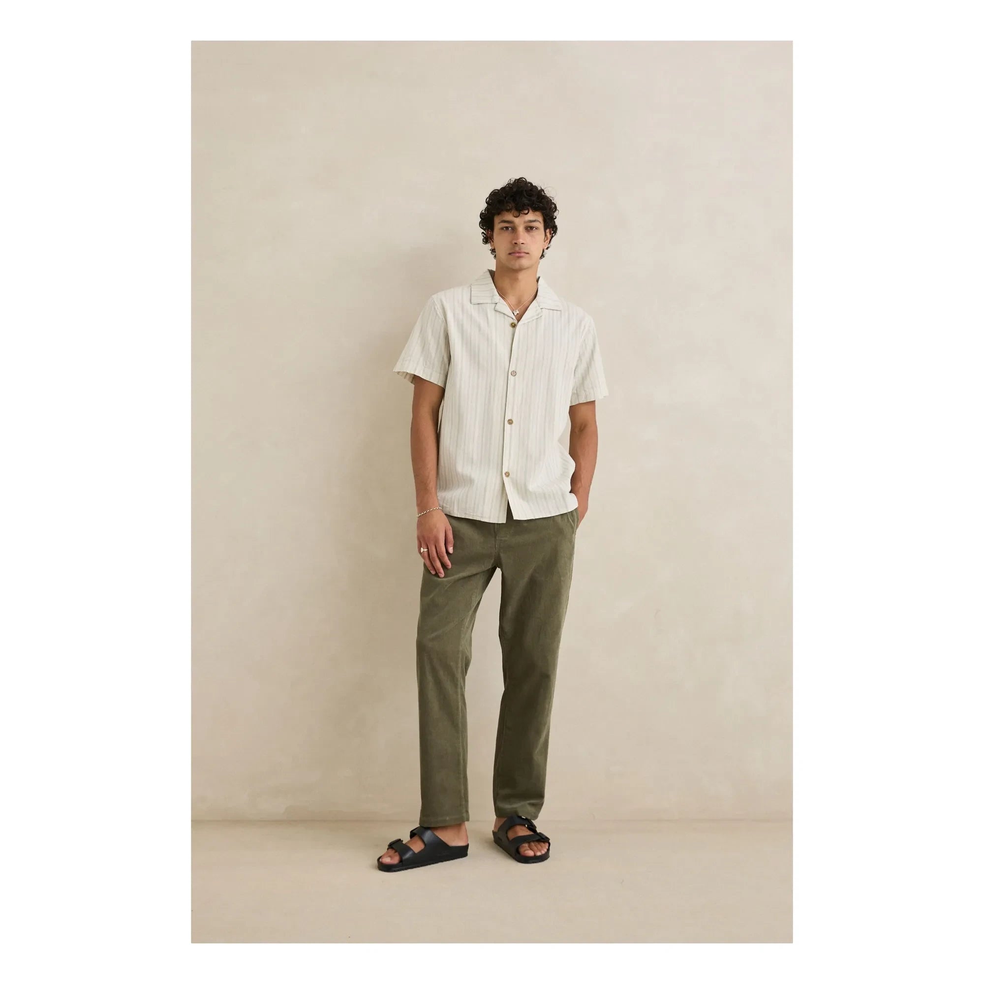 Rhythm - Gestreiftes Holiday Kurzarmhemd | Creme