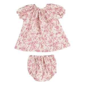 Babe & Tess - Leinengeblümtes Kleid und Bloomer-Set | Altrosa