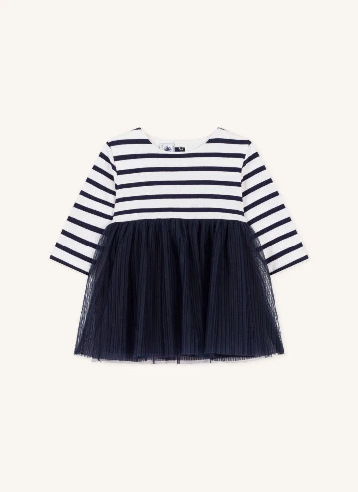 Petit Bateau - Gestreiftes Tüll-Babykleid | Marineblau