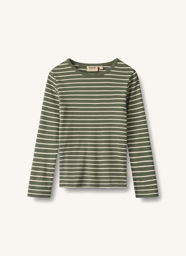 Wheat - Stig Gestreiftes Bio-Baumwoll-T-Shirt | Grün