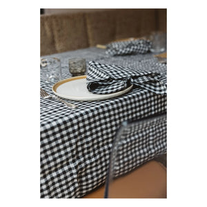 Gabrielle Paris - Gingham-Gewaschene Leinen-Tischdecke | Schwarz