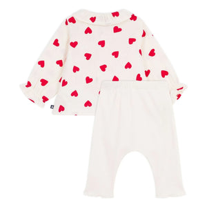 Petit Bateau - Gaze-Herzen-Bluse und Leggings-Set aus Bio-Baumwolle | Ecru