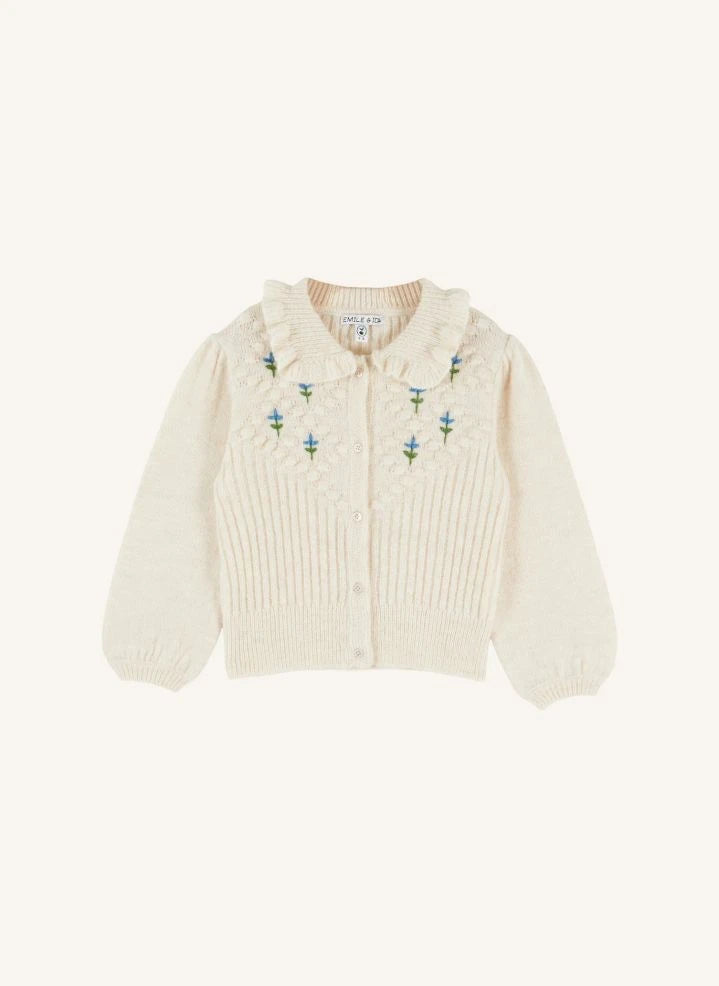 Emile et Ida - Bestickte Strickjacke | Ecru
