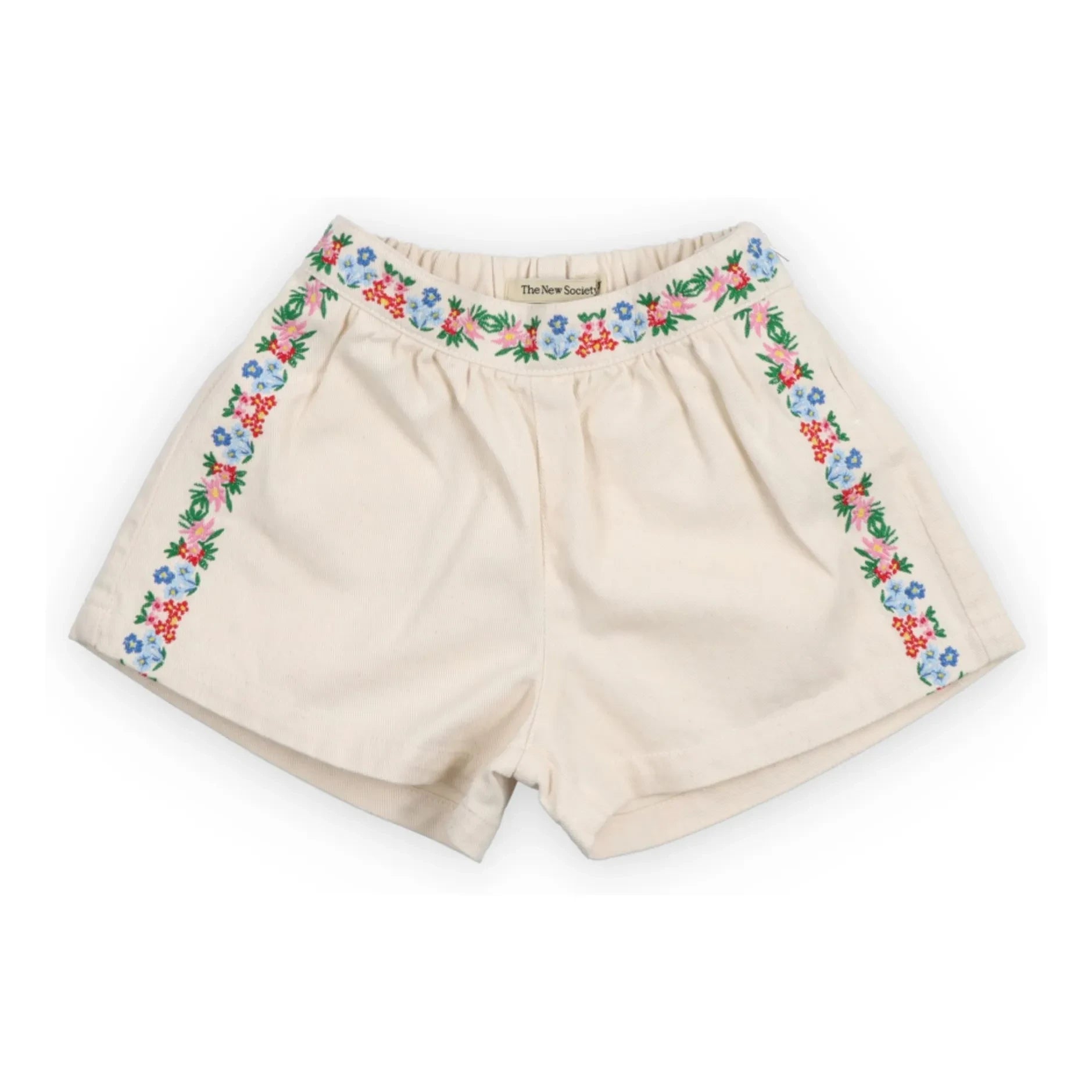 the new society - BCI Baumwolle Malva Blumen Bestickte Shorts | Ecru