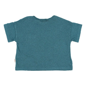 Búho - Leinen-T-Shirt mit Tasche | Pfauenblau