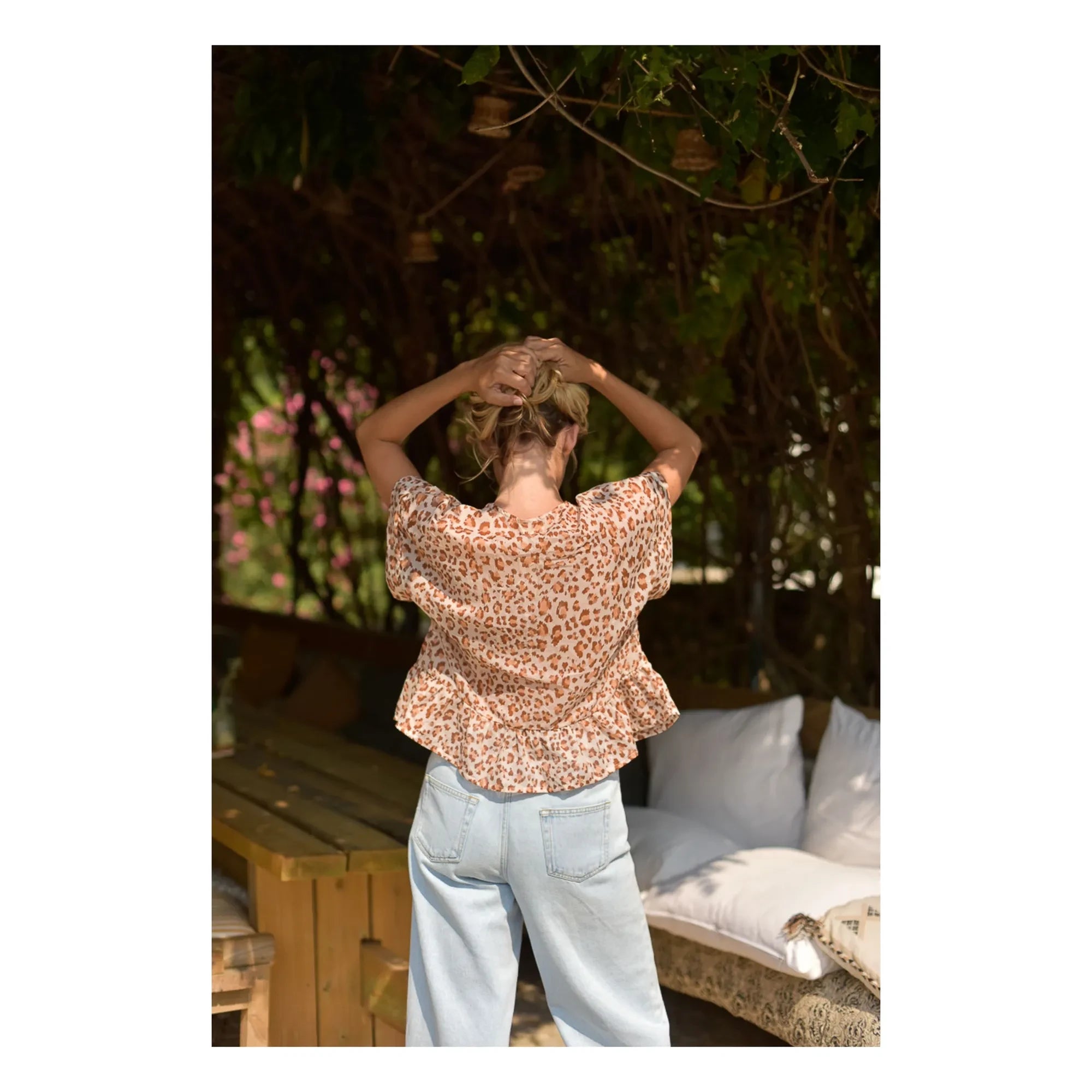 Marlot Paris - Suzon Leopard Bluse Baumwoll-Voile - Damenkollektion | Hellrosa