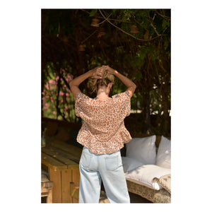Marlot Paris - Suzon Leopard Bluse Baumwoll-Voile - Damenkollektion | Hellrosa
