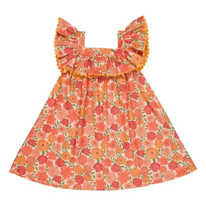 Loir - Paz Blumenkleid aus Bio-Baumwolle | Koralle