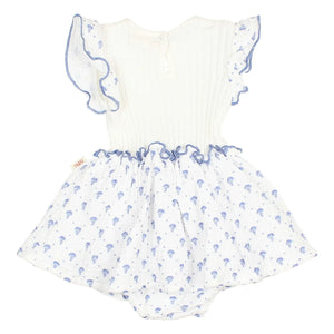 Búho - Bali Blumenmuster Bio-Baumwoll Strampler-Kleid | Indigo Blau
