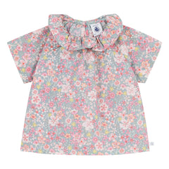 Petit Bateau - Bluse mit Blumenmuster und Rüschenkragen aus Baumwolle | Türkis