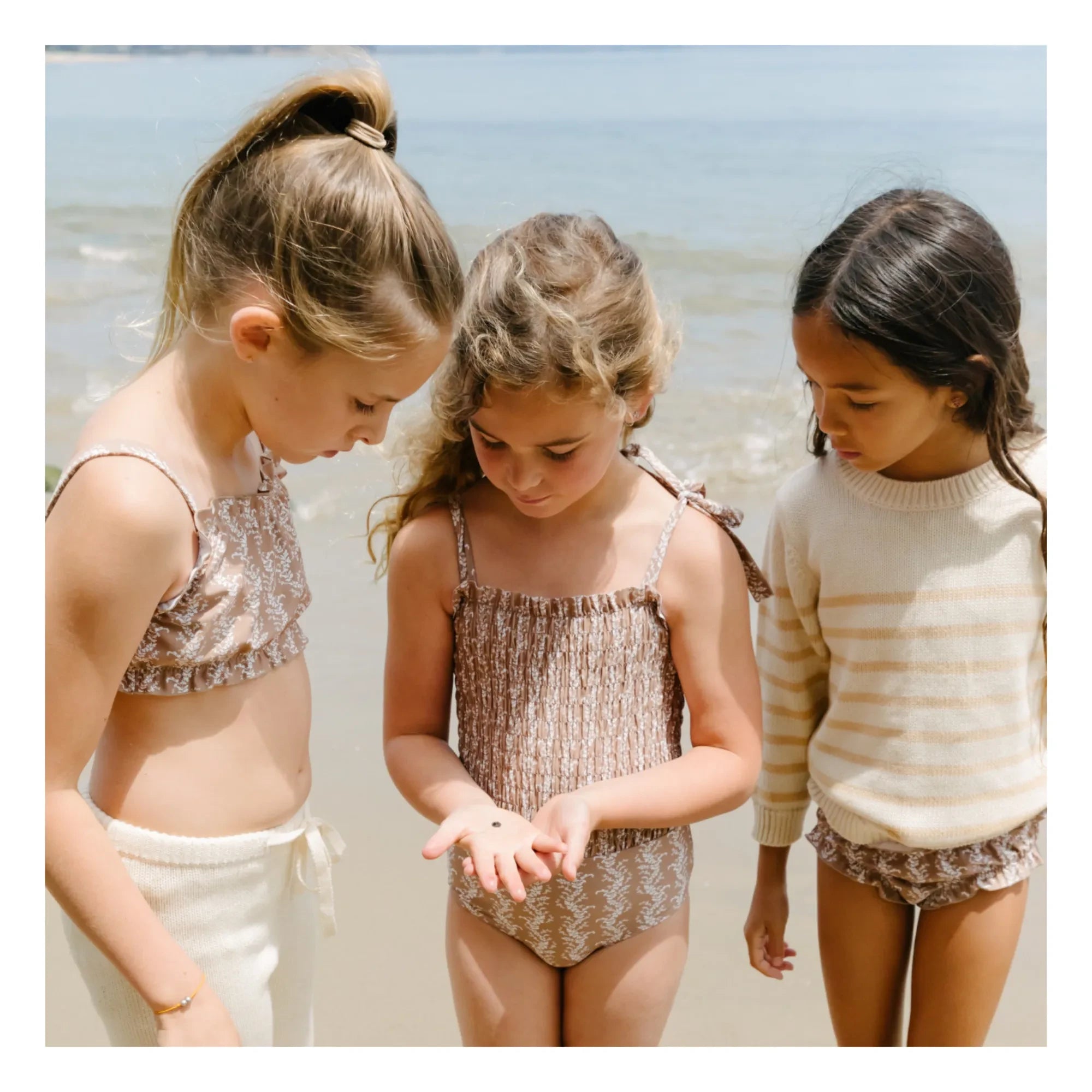 Minnow - Çiçek Desenli Büzgülü 1 Parça Mayo | Kahverengi