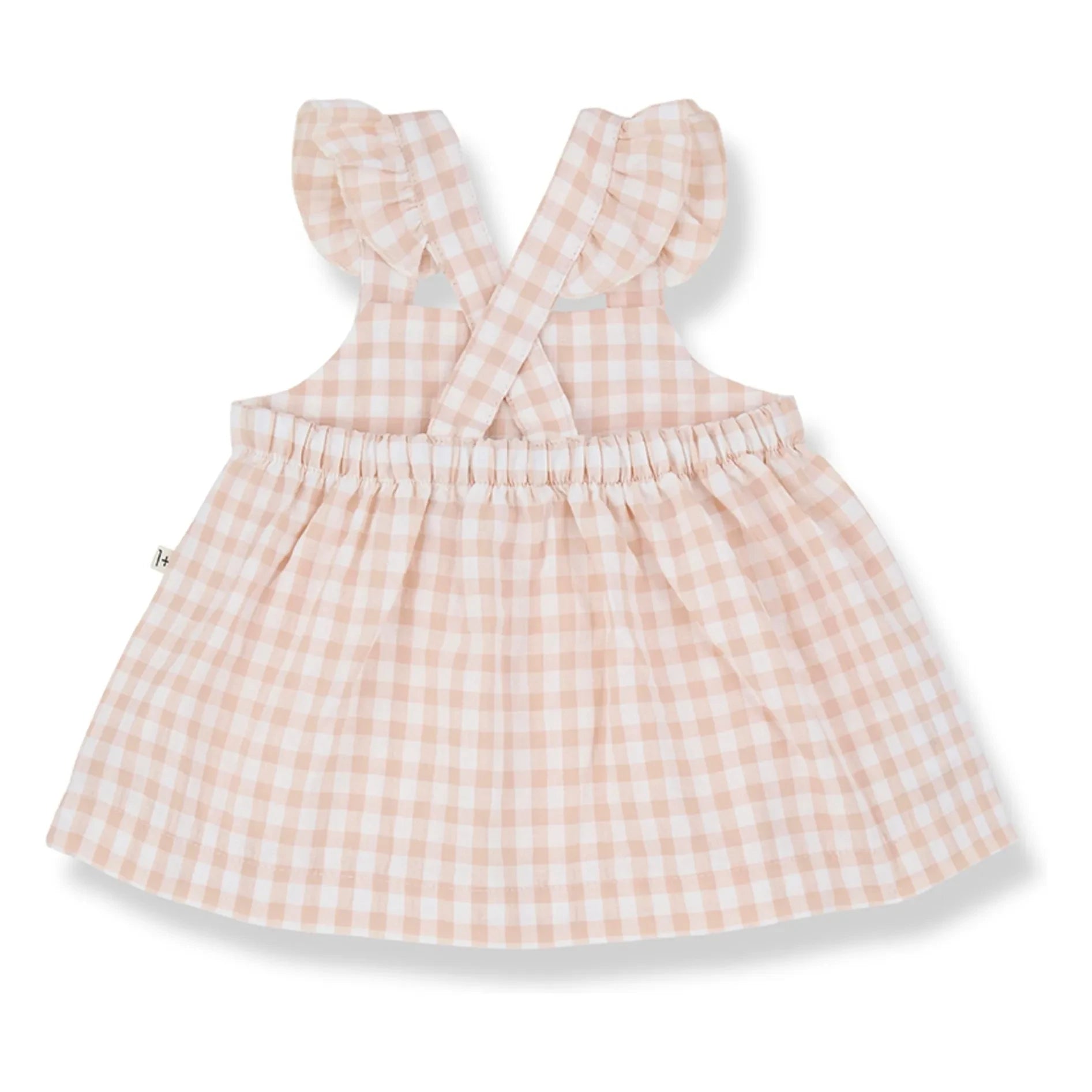 1+ in the family - Rodhes Vichy Seersucker Kleid und Höschen Set | Beige Rosa