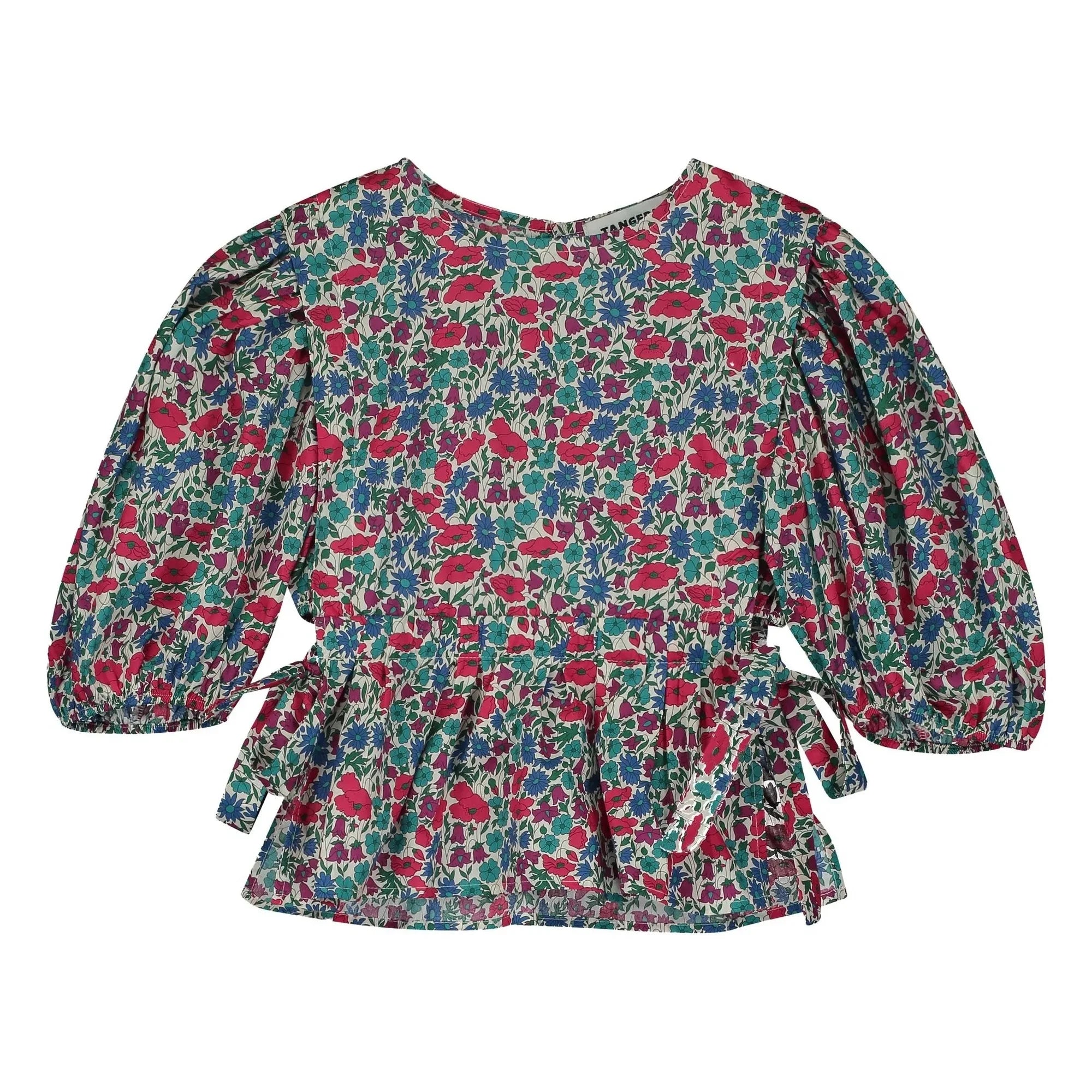 Tangerine - Geblümte Bluse mit voluminösen Ärmeln | Himbeerrot