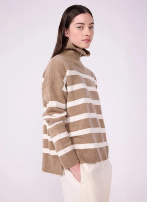 Petit Bateau - Gestreifter Wolle Rollkragenpullover | Beige