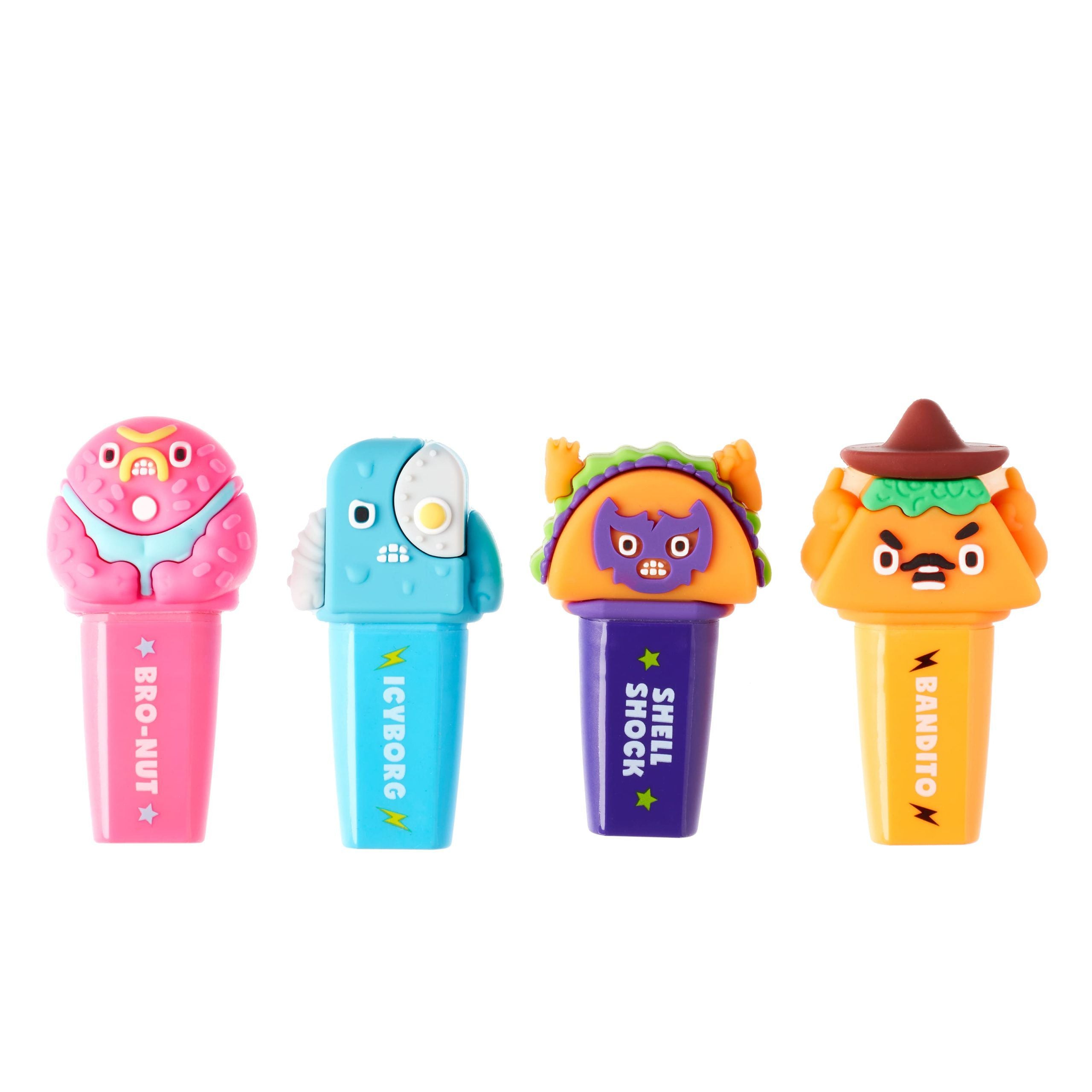Smiggle - Smigglets Hangry Heroes Fosforlu Kalem Paketi X4-Dinossi