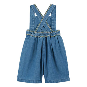 Emile et Ida - Kurzer Denim-Overall mit Kirschstickerei | Blau