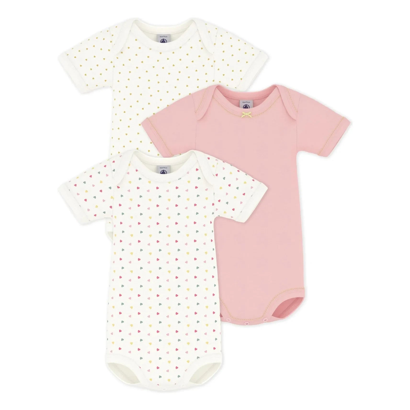 Petit Bateau - 3er-Pack Mini-Herz Bio-Baumwoll Bodys | Weiß