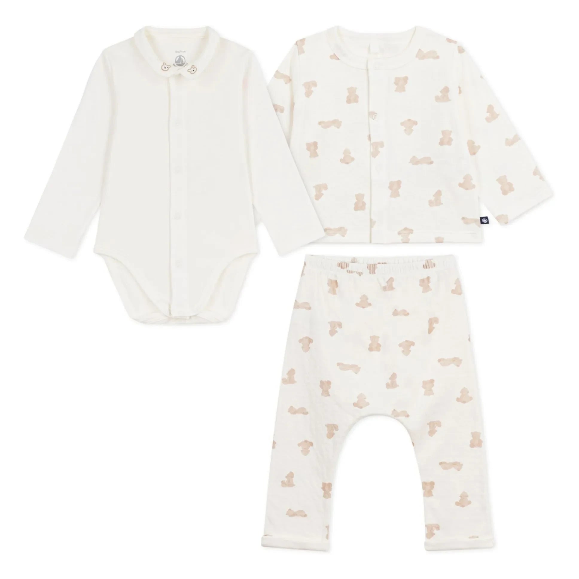 Petit Bateau - Bio-Baumwolle Tubique Teddy-Weste und Hose Body-Set | Weiß