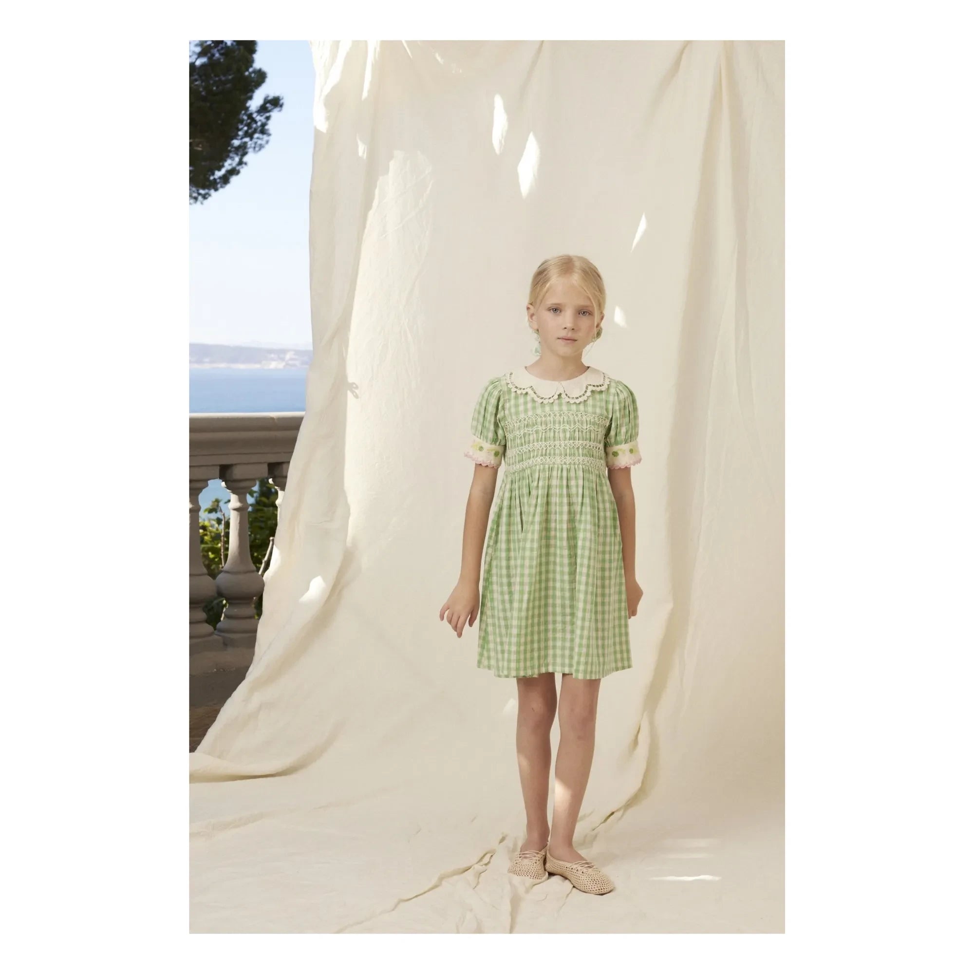 Bebe Organic - Tilia Karo-Smock-Kleid | Blassgrün