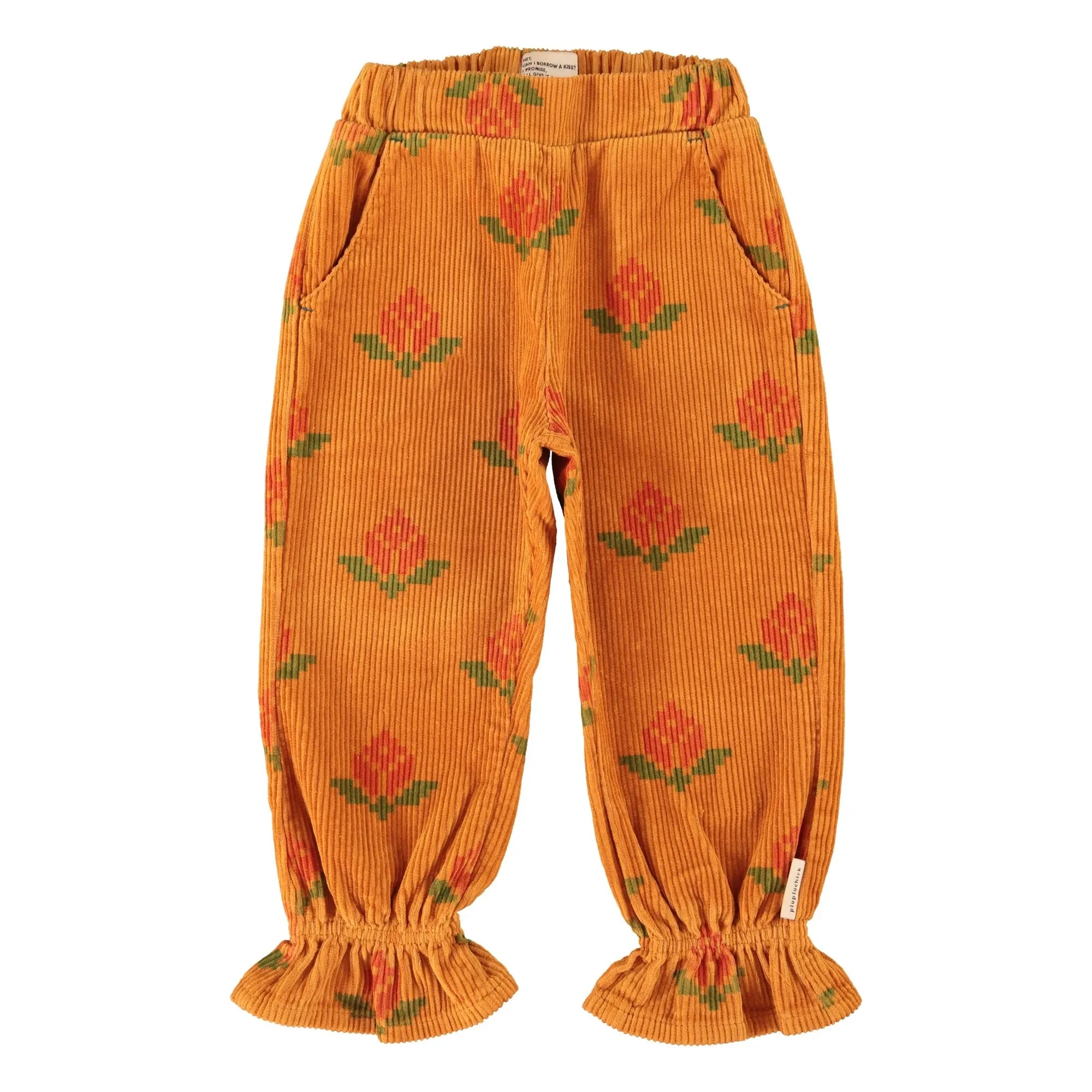 Piupiuchick - Hose aus Bio-Baumwolle mit Ringelblumen-Muster | Camel