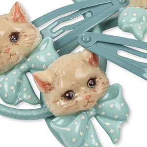 Konges Sløjd - Katzen-Themen-Haarspange und Scrunchie Set | Blau