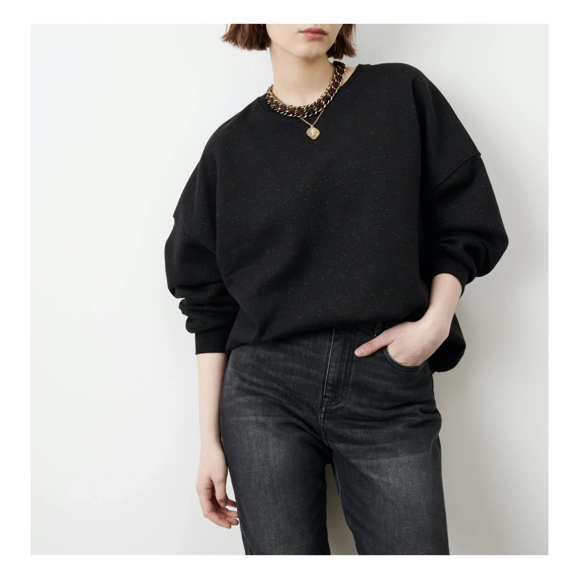 Sessùn – Chebbi Gepunktetes Baumwoll-Sweatshirt | Schwarz