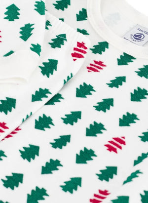 Petit Bateau - Köknar Ağacı Pijamalar Kadife Organik Pamuk | Beyaz