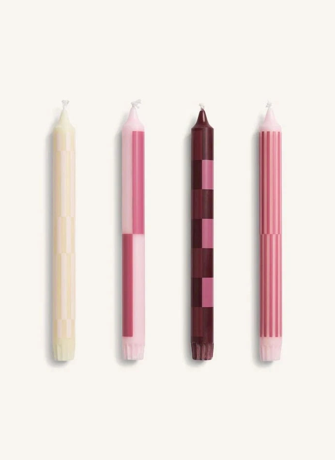 Hay - Gemusterte Kerzen - 4er-Set | Rosa