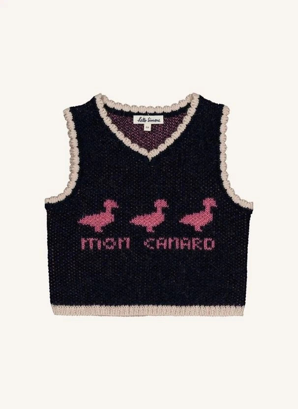 Hello Simone - Pepette Wolle, Alpaka und Merino Ärmelloser Pullover | Marineblau