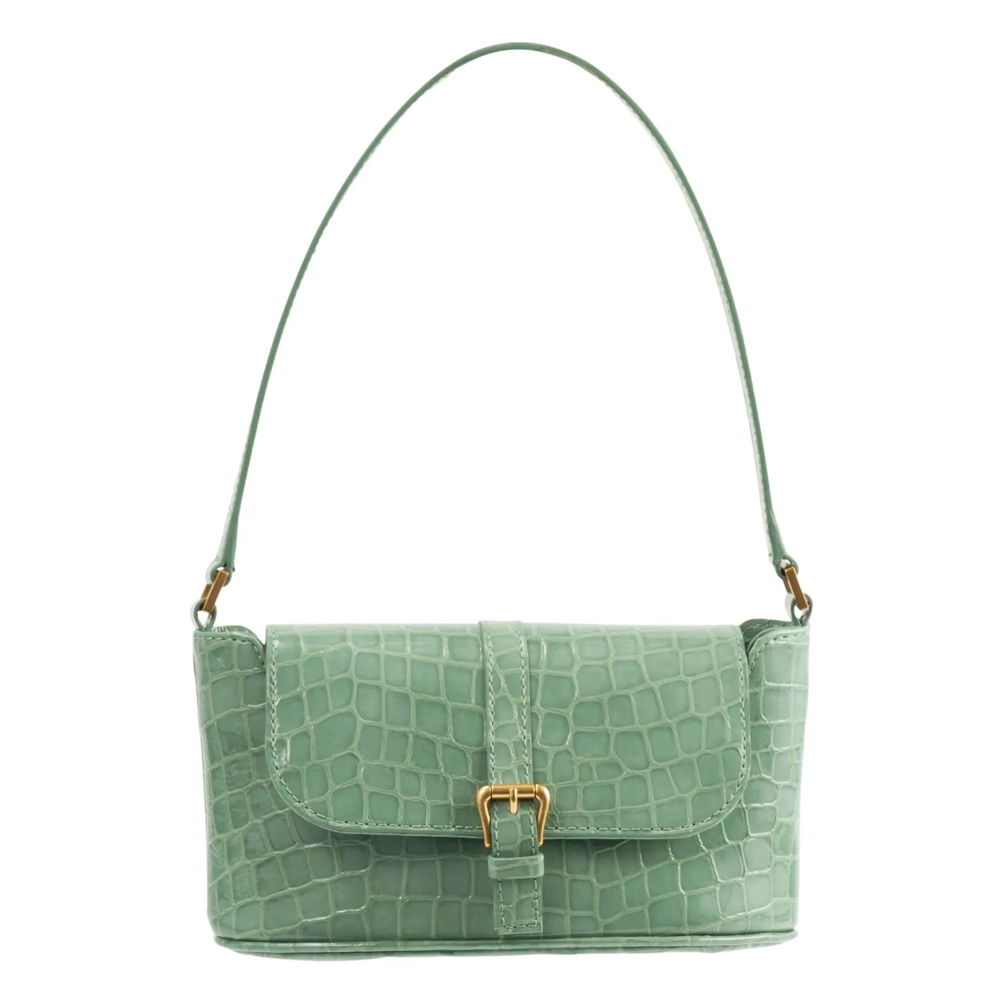 BY FAR - Miranda Baguette Kroko-Leder Tasche | Mintgrün