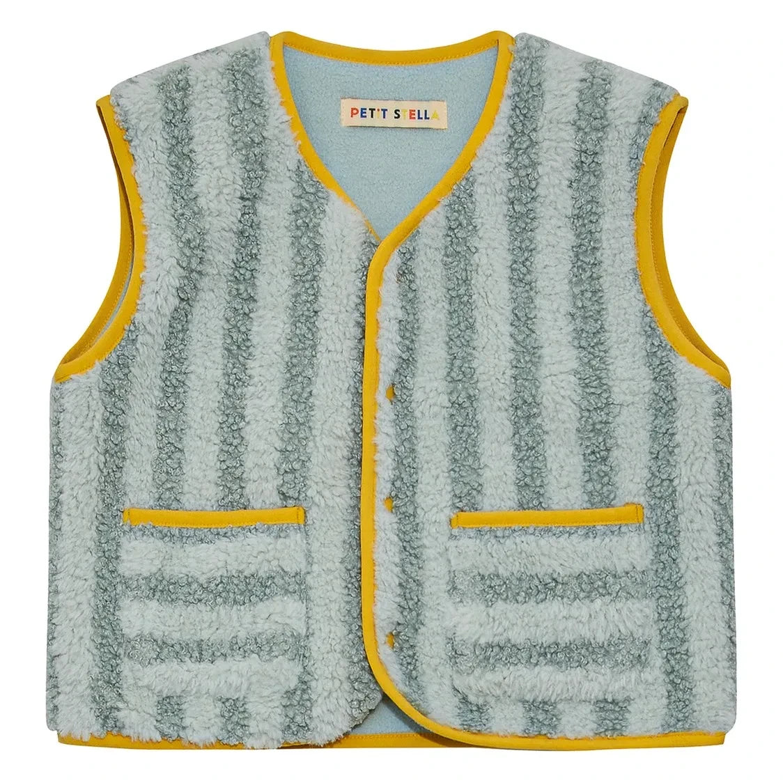 Petit Stella - Ärmellose Gestreifte Sherpa-Jacke | Blau