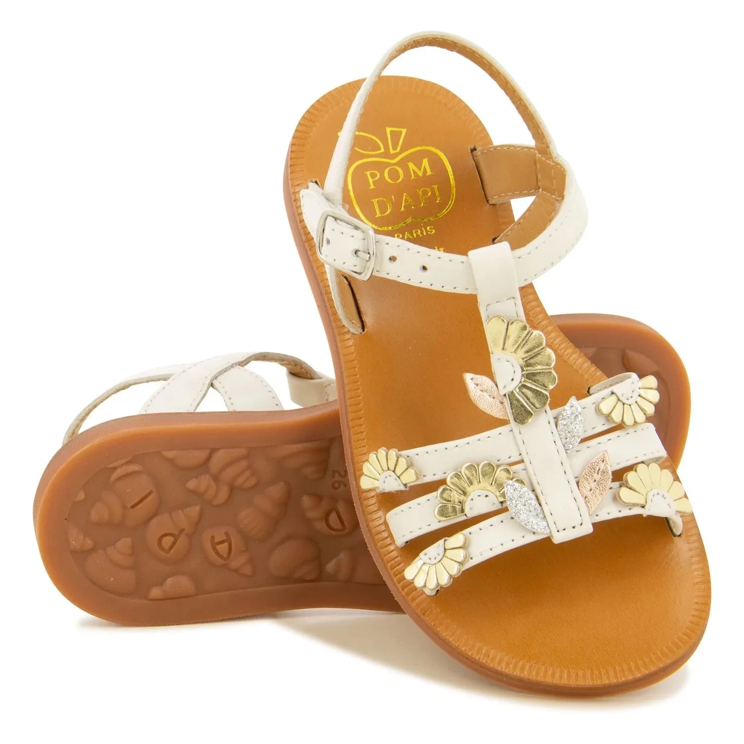 Pom d'Api - Plagette Multi Daisy Sandalen | Creme