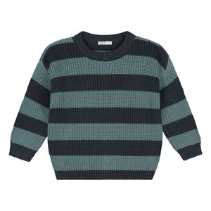 Yuki - Gestreifter Bio-Baumwollstrickpullover | Grau-Blau