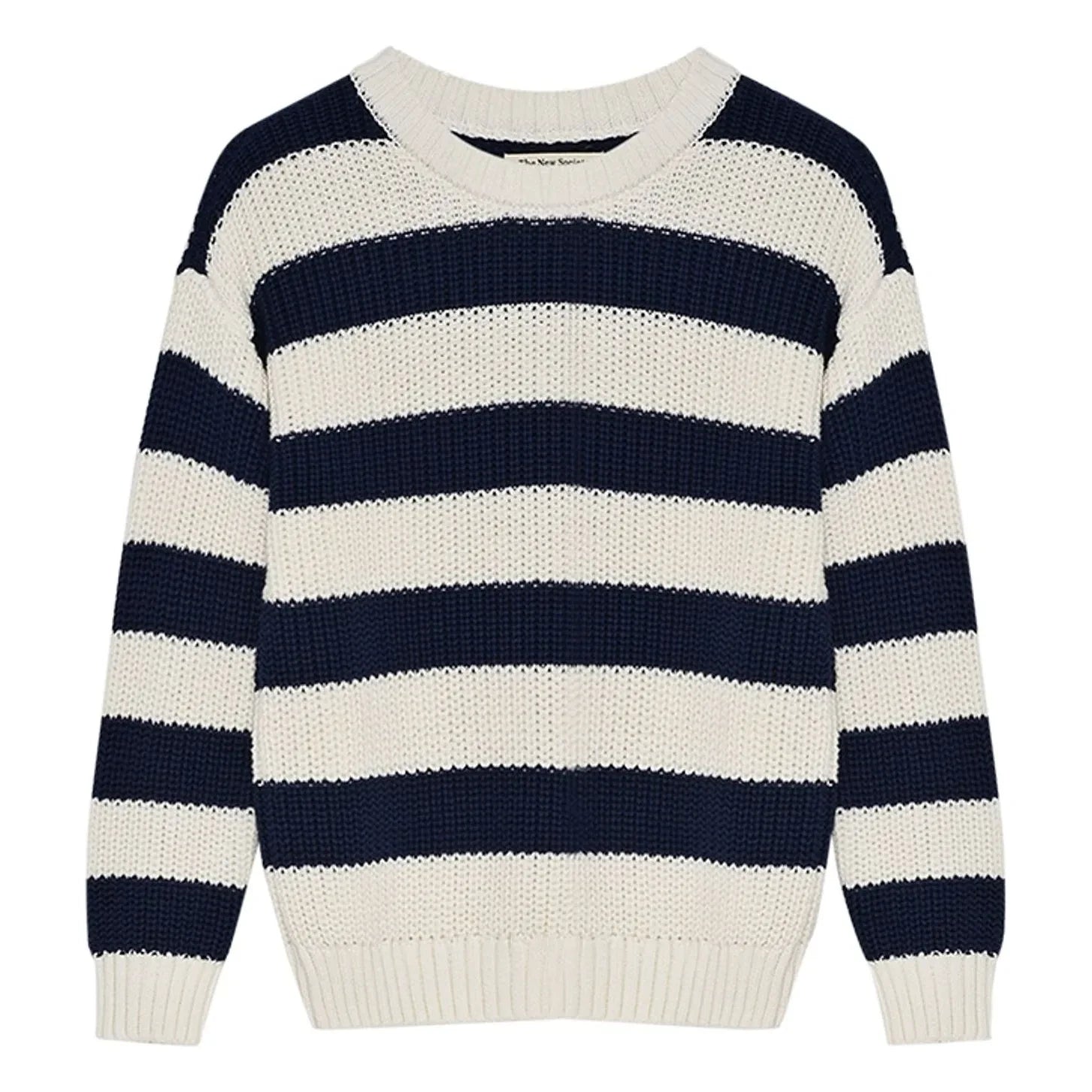the new society - Musa Gestreifter Baumwollpullover | Nachtblau