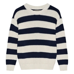 the new society - Musa Gestreifter Baumwollpullover | Nachtblau