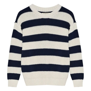 the new society - Musa Gestreifter Baumwollpullover | Nachtblau