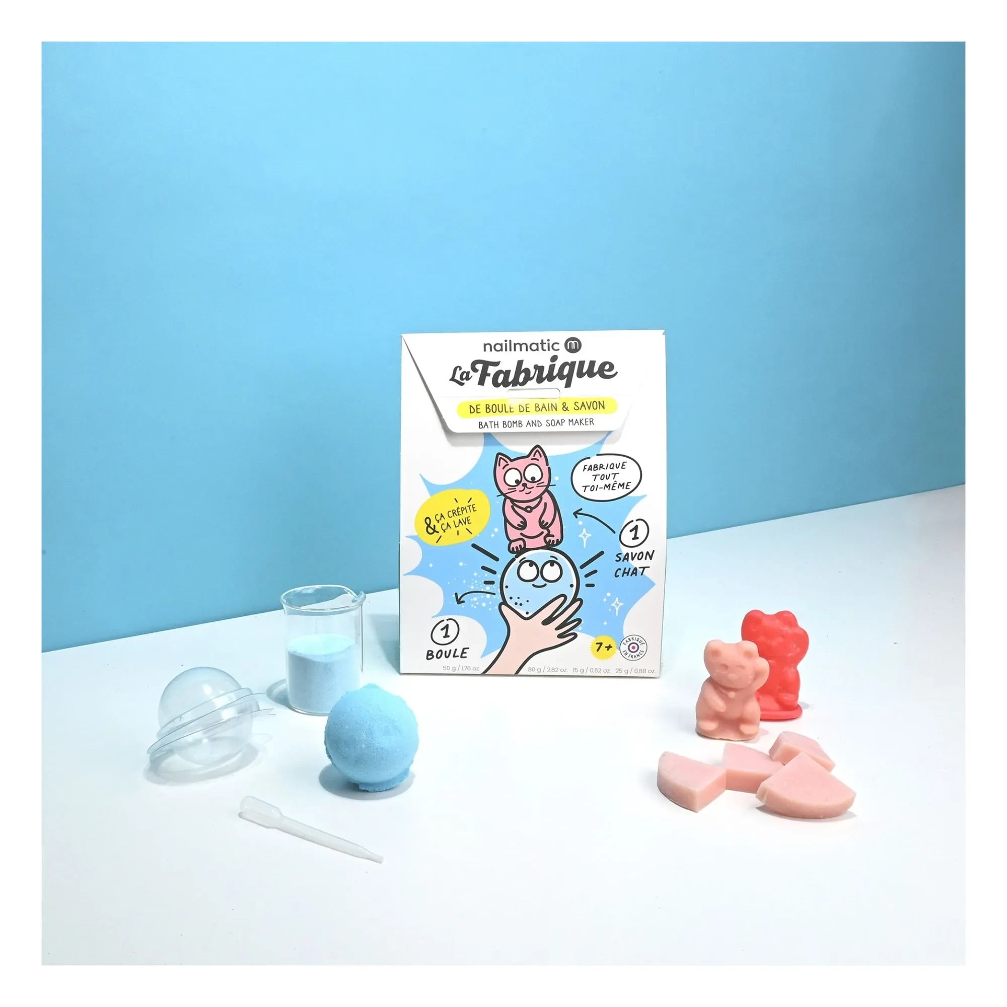 Nailmatic Kids – La Fabrique Seifen- und Badebomben-Set – 1 Seife und 1 Bombe | Blau