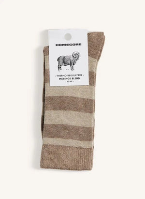 Homecore - Gestreifte Merinowolle Socken | Dunkelbeige
