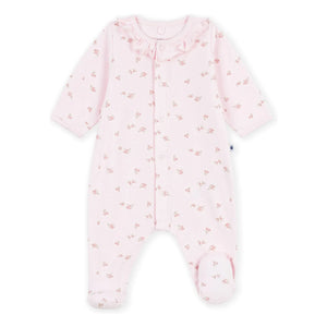 Petit Bateau - Çiçekli Kadife Pamuklu Organik Pijama | Açık Pembe