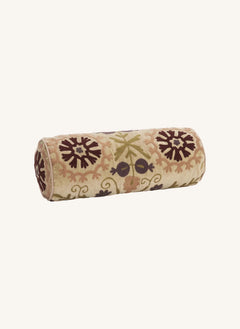 Madam Stoltz - Suzani Bestickte Samt Zylinderkissen | Beige